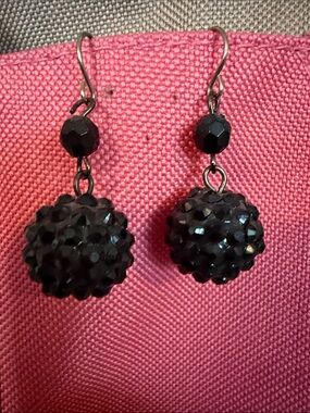 Black Faceted Ball Drop Earrings - Women Jewelry
